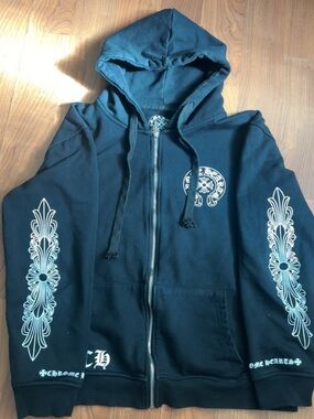 Black Zip Hoodie with White Gothic Prints